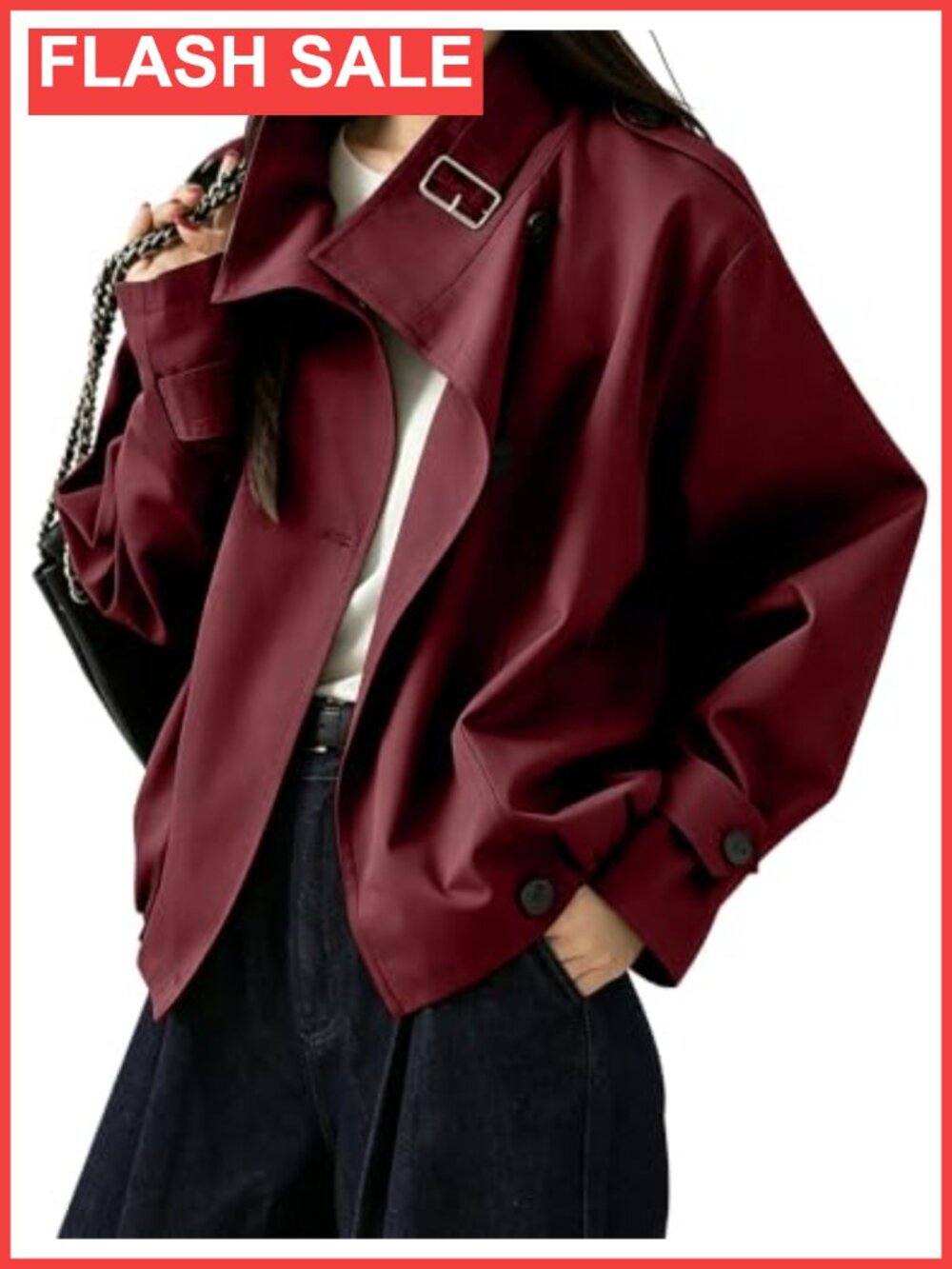 Cropped Turtleneck Trench Coat Cotton Polyester Casual Jacket